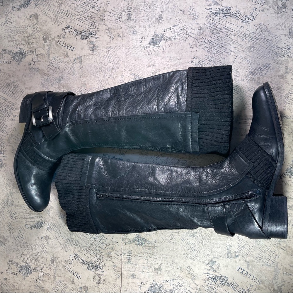 Apepazza ZEBU Black Leather Knit Combat Boots Italian Designer Size 7.5 - Picture 9 of 13